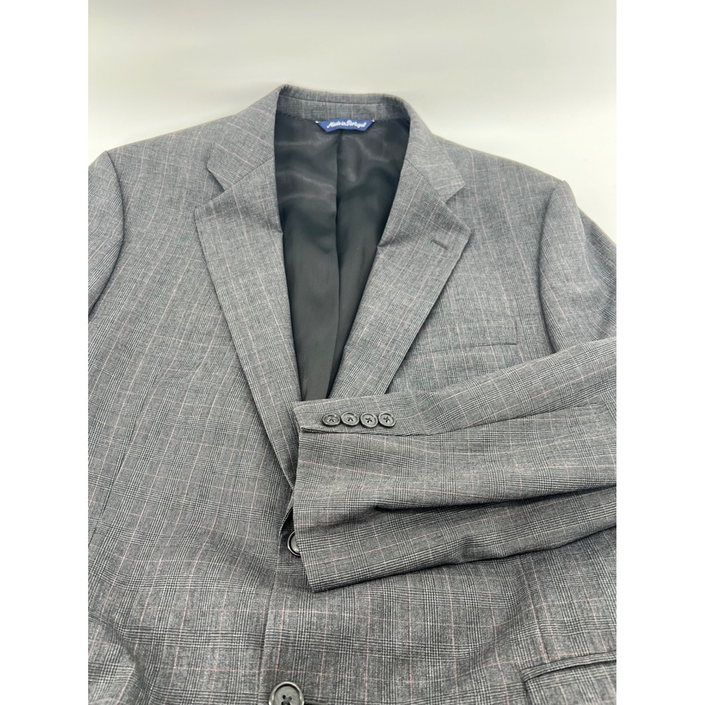Paul‎ Fredrick Suit Gray Plaid 100% Wool Two-Piece Blazer 43R Jacket 38 Pants